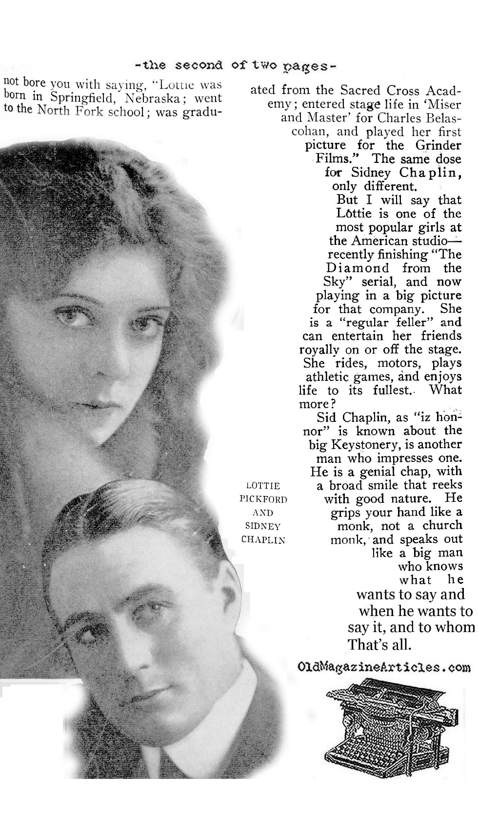 Charlie Chaplin's Brother (Motion Pictur Magazine, 1916)